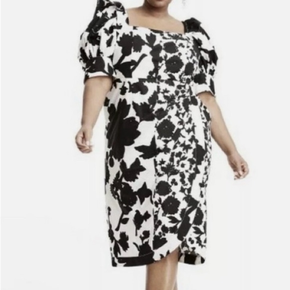 Christopher John Rogers Black and White Floral Midi Dress - Picture 2 of 5